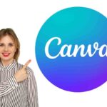 mujer y logo de Canva