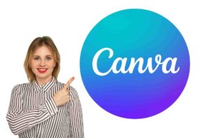 mujer y logo de Canva