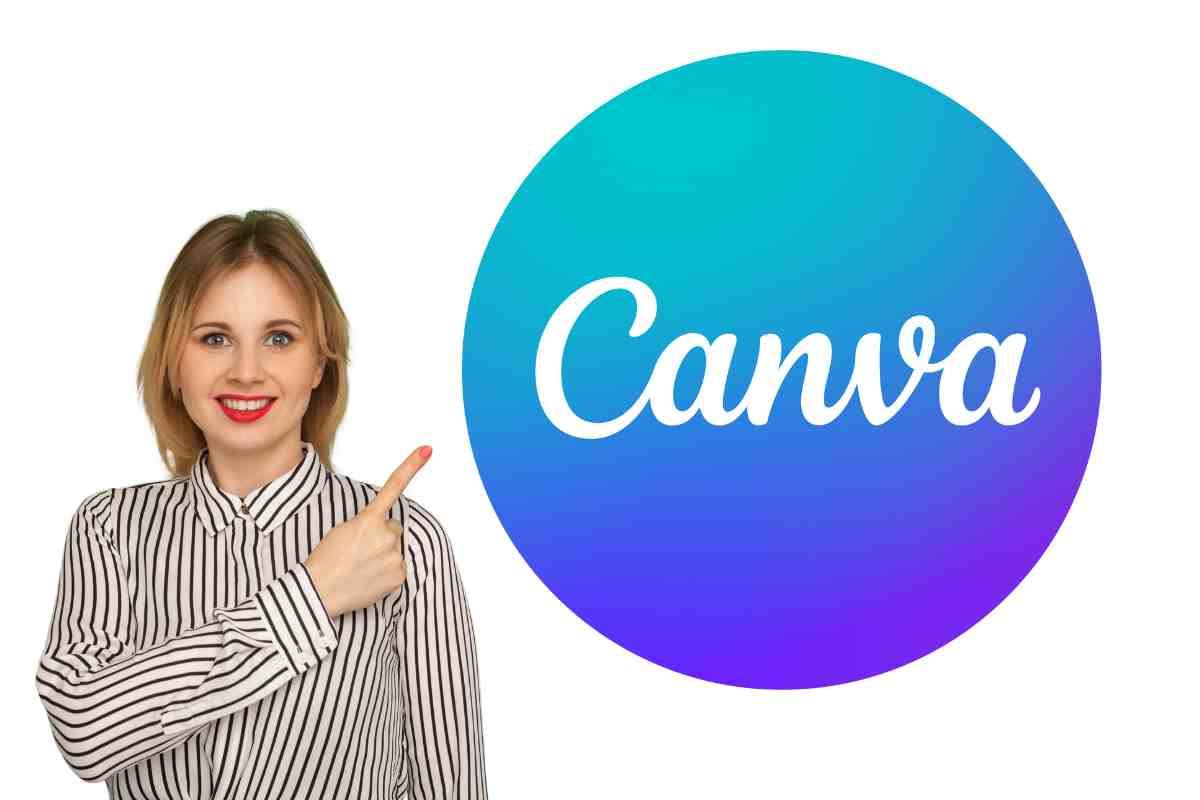 mujer y logo de Canva