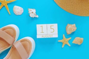 zapatos, calendario, playa