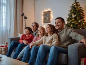 Familia feliz en navidad