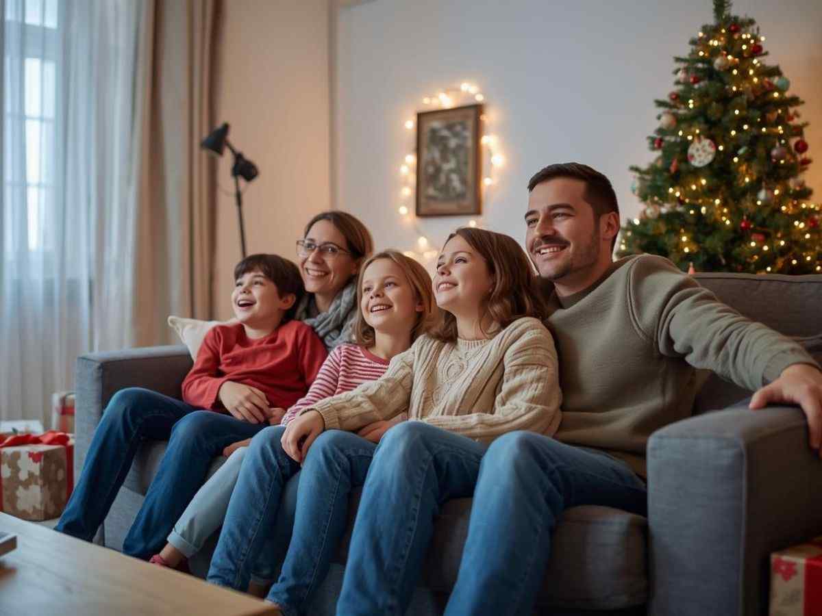 Familia feliz en navidad